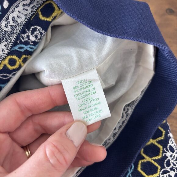 Lilly Pulitzer Bowen Geometric Embroidered Strapless Navy Dress Size 8 Cotton - Picture 8 of 10